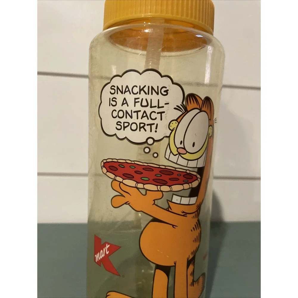 Vintage Garfield Water Bottle Snacking‎ Full Time Sport Straw KMART Exclusive